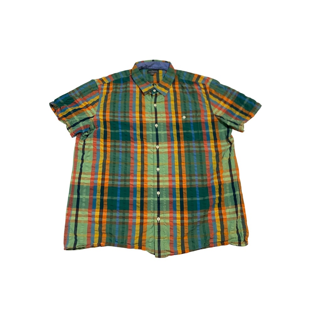 LL Bean Signature Mens XL Slim Fit Short Sleeve Plaid Cotton Shirt 509402